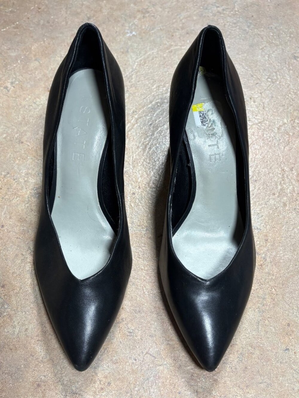 1.STATE Black Leather Pointed Toe Block Heel Pumps Saffire 7M Sweetheart Vamp - Picture 3 of 11